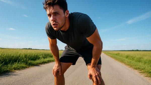 Athlete demonstrating hidden limit in human endurance on sunny rural road.