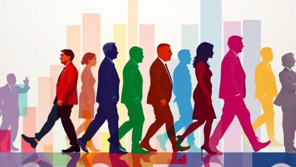 Abstract depiction of political evolution with human silhouettes.