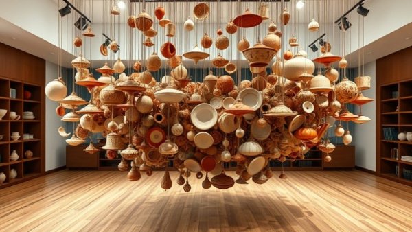 Intricate ceramic installation in a modern gallery at High Museum.