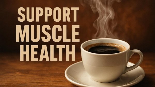 Add this to coffee to stop muscle loss, vibrant image with text.