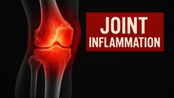 Arthritis supplements for seniors warning graphic with inflamed knee.