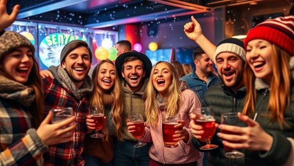 Après-ski party at lodge in Atlanta with lively group.