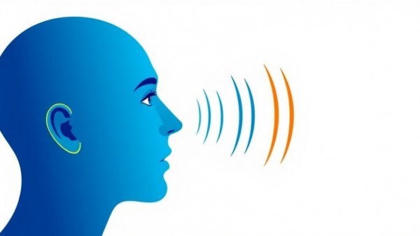 Abstract illustration depicting sound waves from a speaking head.