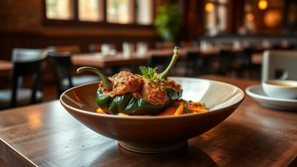 Gourmet dish with stuffed poblano, upcoming Atlanta restaurants.