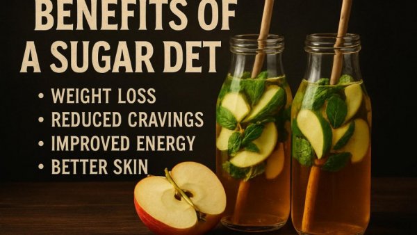 Illustration of detox drink with apples for sugar detox.