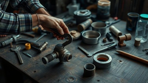 Craftsman using wrench on plumbing equipment, depicting Georgia-based plumbing company context.