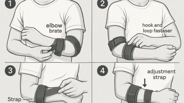 Illustrated guide showing how to wear an elbow brace properly.