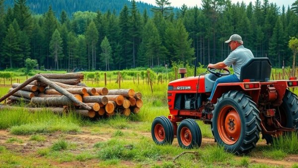 Rural King expansion in Rome: man operating a red tractor in forest.