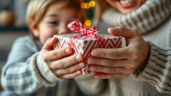 Child and adult hands unwrapping gift, showing excitement and curiosity. Why are we wired to want stuff.