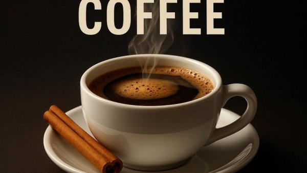 Steaming coffee with cinnamon to stop muscle loss, text overlay.