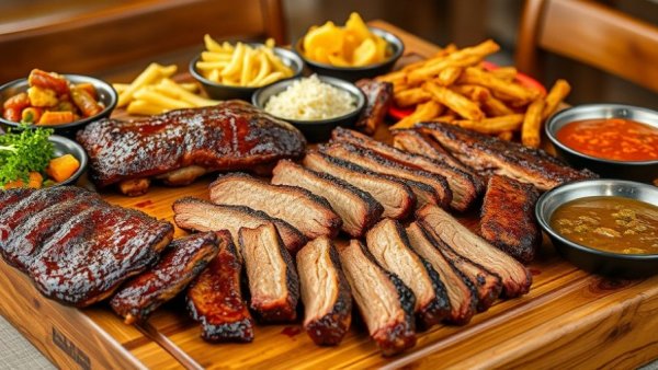 Lewis Barbecue Atlanta plate with brisket, ribs, and sides
