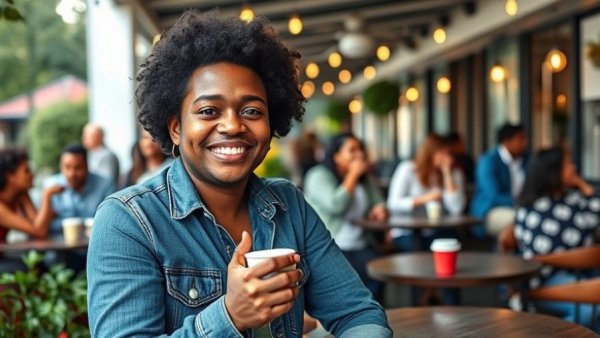 Promotional poster of a community-focused campaign with a smiling individual.