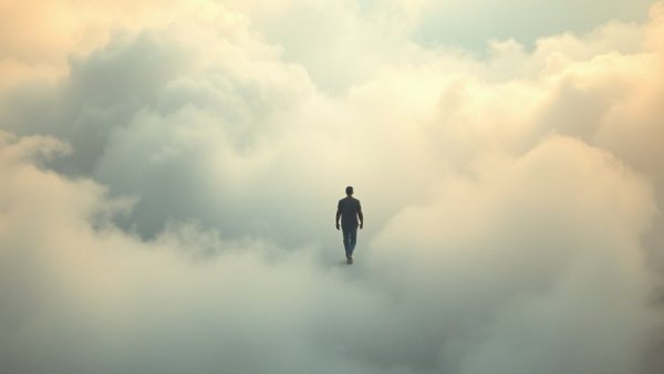 Solitary figure in mist, evoking learning to be seen, dreamlike scene.