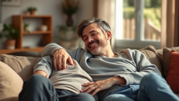 Couple comfortably relaxing together, conveying connection and warmth.