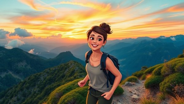 The Gift of Being Single: Joyful woman hiking at sunset.