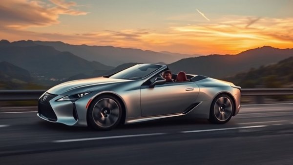 2025 Lexus LC 500 Convertible on mountain road at sunset.
