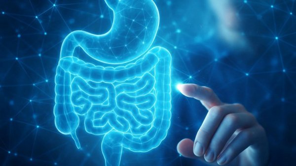 Futuristic gut microbiome illustration depicting treatment concepts.