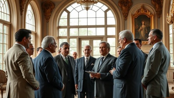 Historic photo of leaders discussing voting rights and worker power.