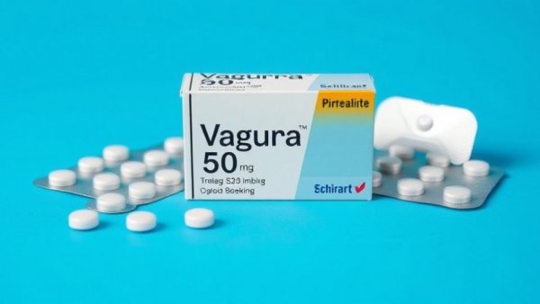 Order Viagra 50mg online UAE - Blue and white packaging against blue background.