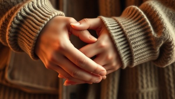 Close-up of two hands holding each other, symbolizing connection, warmth for seniors.