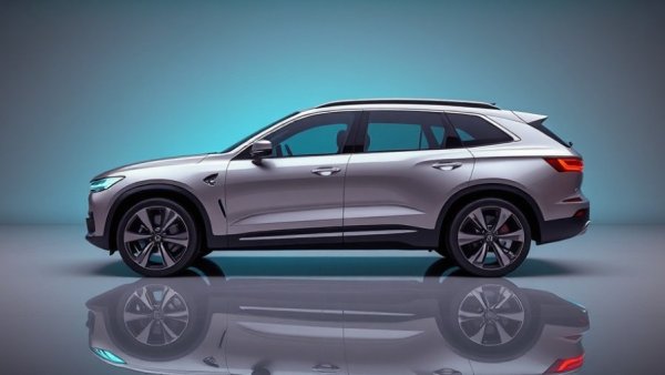 2026 Mercedes-Benz EQE 320+ SUV side view with reflection on turquoise surface.
