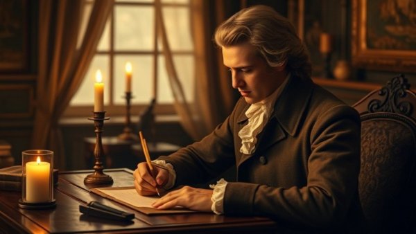 Historical depiction of George Washington writing Rules of Civility.