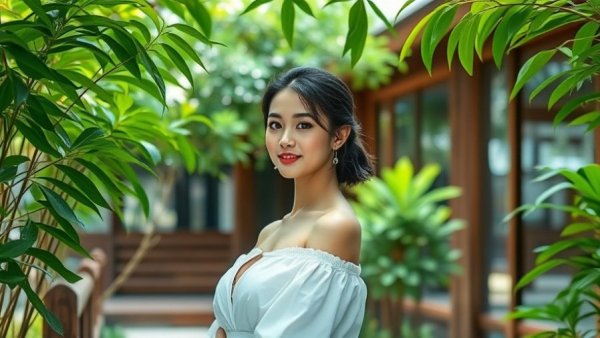 Stylish woman in white outfit at natural setting, Aritzia Store Opening in Dunwoody