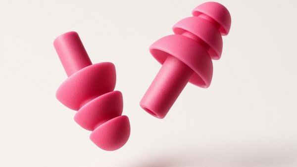 Pink sound resistant earplugs with spiral design.