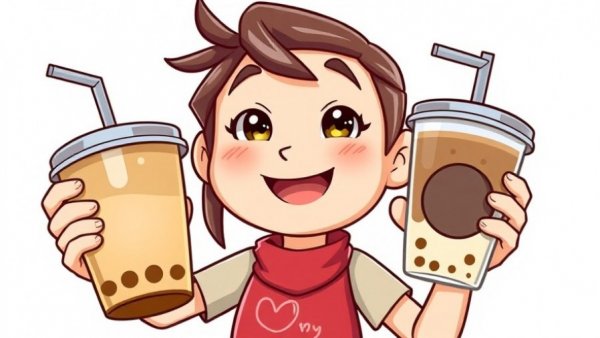 Sammy's Boba and Coffee logo with cartoon character.