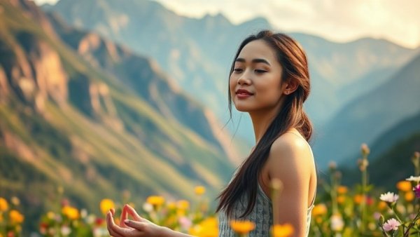 Serene woman practicing breathwork in nature for addiction recovery.