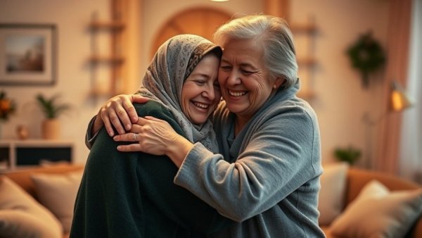 Support someone with cancer: friends embracing warmly.