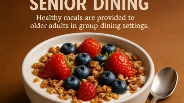 Tasty night foods for seniors: yogurt with granola and berries.