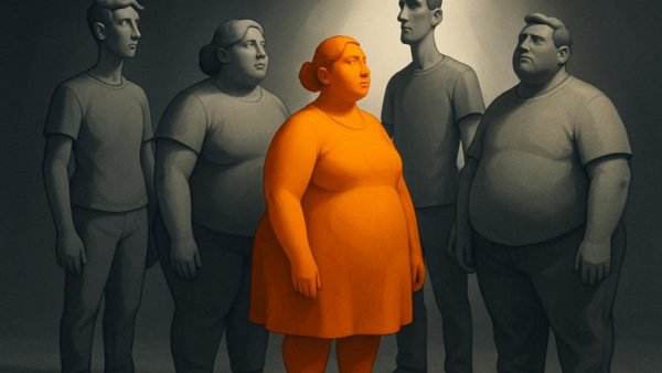 Nearly 70% of U.S. adults classified as obese, stylized 3D artwork.