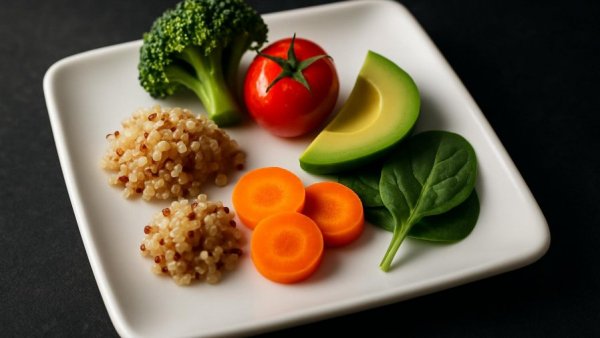 Intermittent fasting benefits illustrated with healthy food portions on a plate.