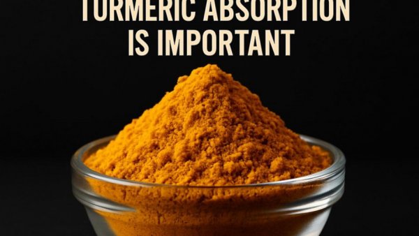 Turmeric absorption for joint health warning image with turmeric bowl.