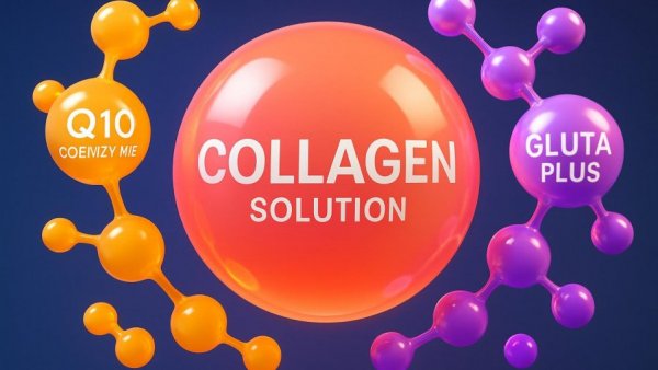 Collagen loss after 60 graphic highlighting collagen solution and molecule details.