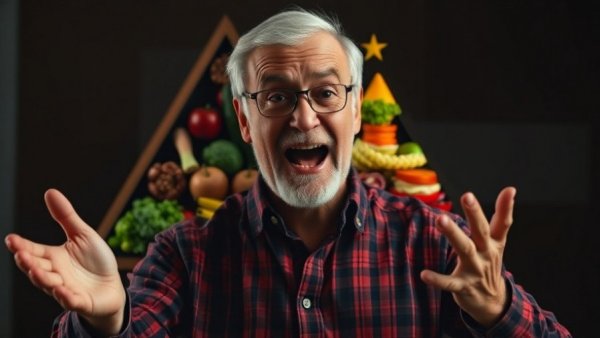 New Dietary Guidelines discussion with food pyramids.