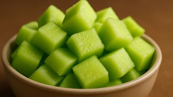 Collagen-rich foods: diced green melons in a bowl.