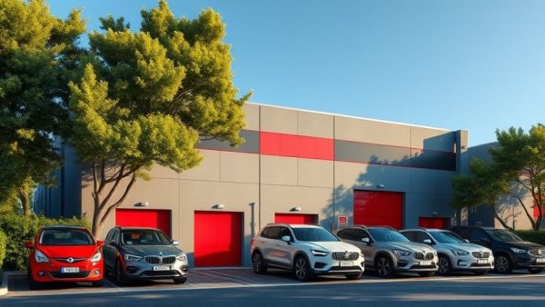 Exterior of car storage facility in Atlanta showcasing vehicles.