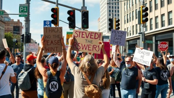 Protesters with signs at Free America Walkout event demonstrating unity.