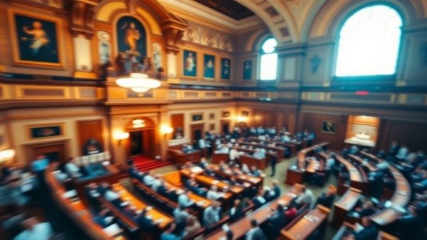 Blurred view of legislative chamber symbolizing data center growth in Georgia.