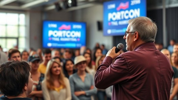Jason Esteves campaign event with speaker and audience engagement.