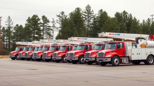 Utility trucks ready for Georgia ice storm warning deployment.