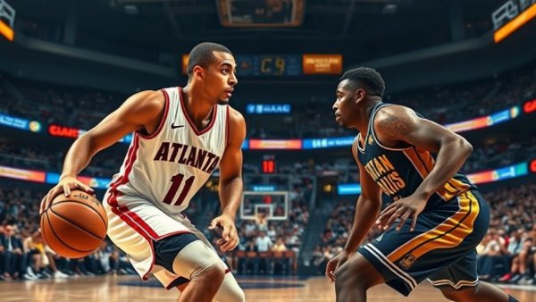 Atlanta Hawks victory over Pacers scene with players in action.