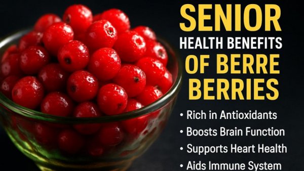 Vibrant red berries for senior muscle loss prevention, graphic design.