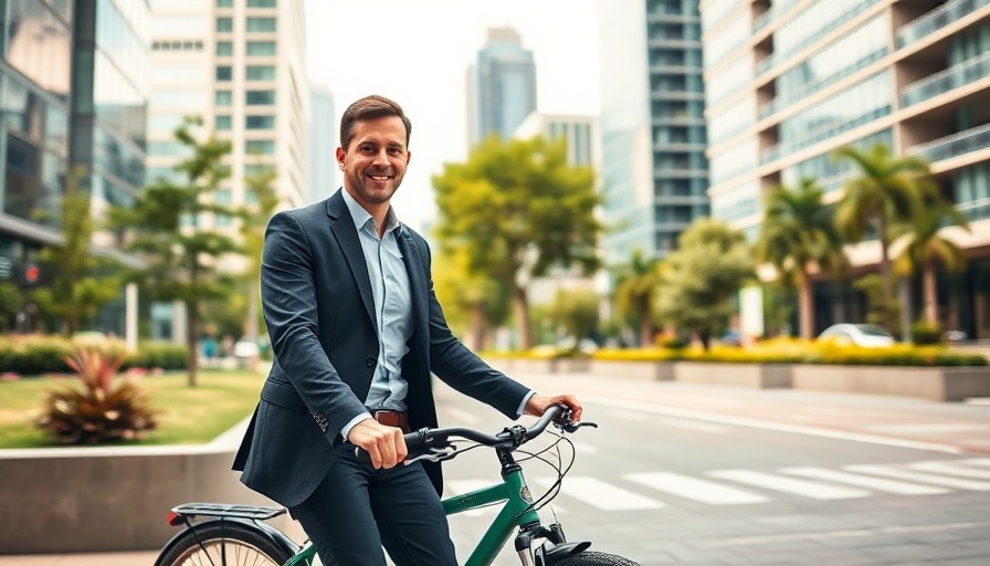 Business professional walking with bicycle, scaling small business.