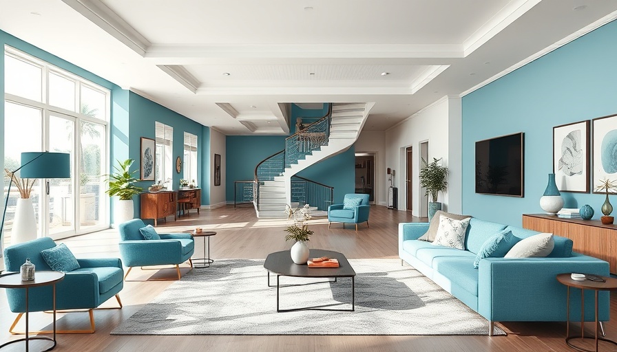 Modern interior design trends in North Carolina living room with teal accents.