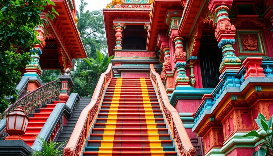 Vibrant Hindu temple stairs in Malaysia reflecting cultural richness.