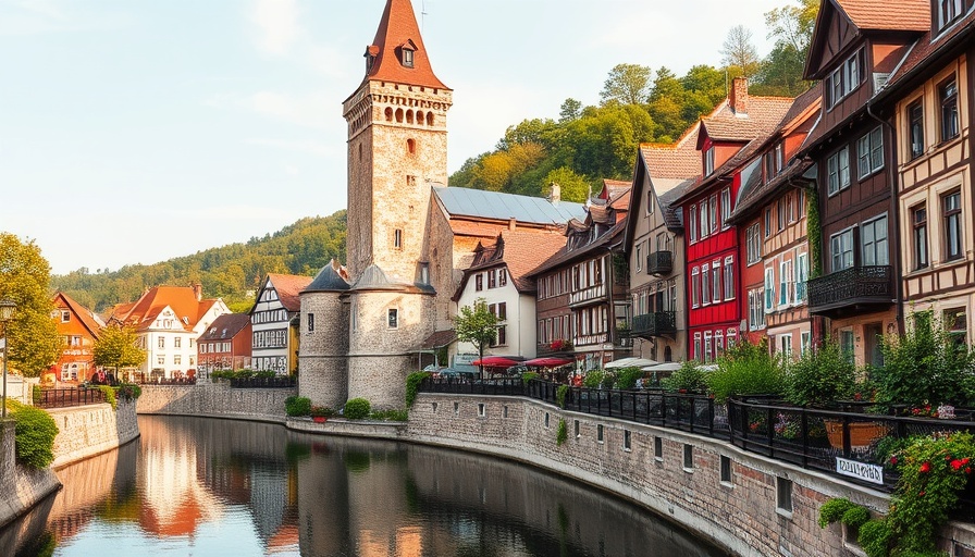 Charming European town vibrant architecture by a canal