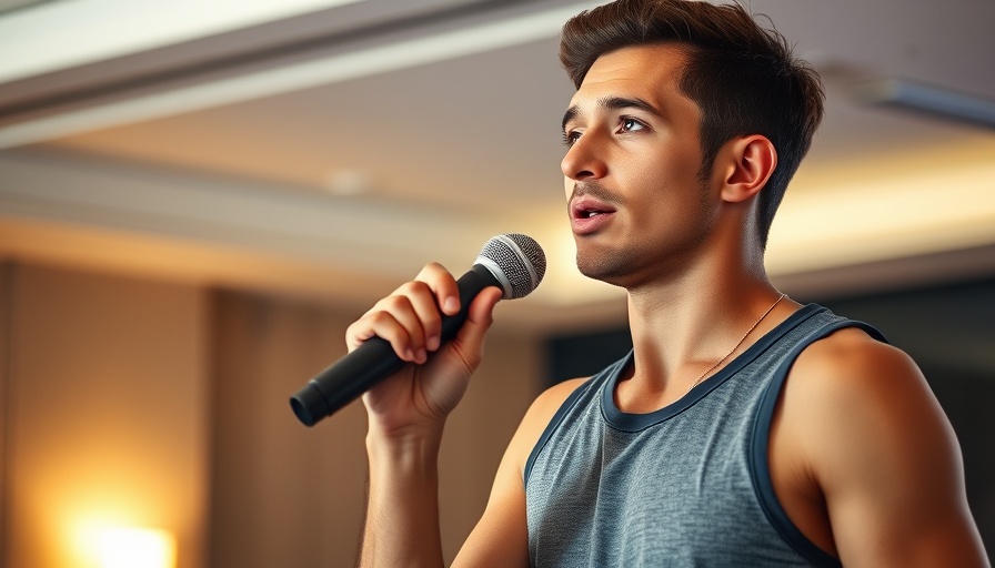 Young athlete speaks motivationally in indoor setting.